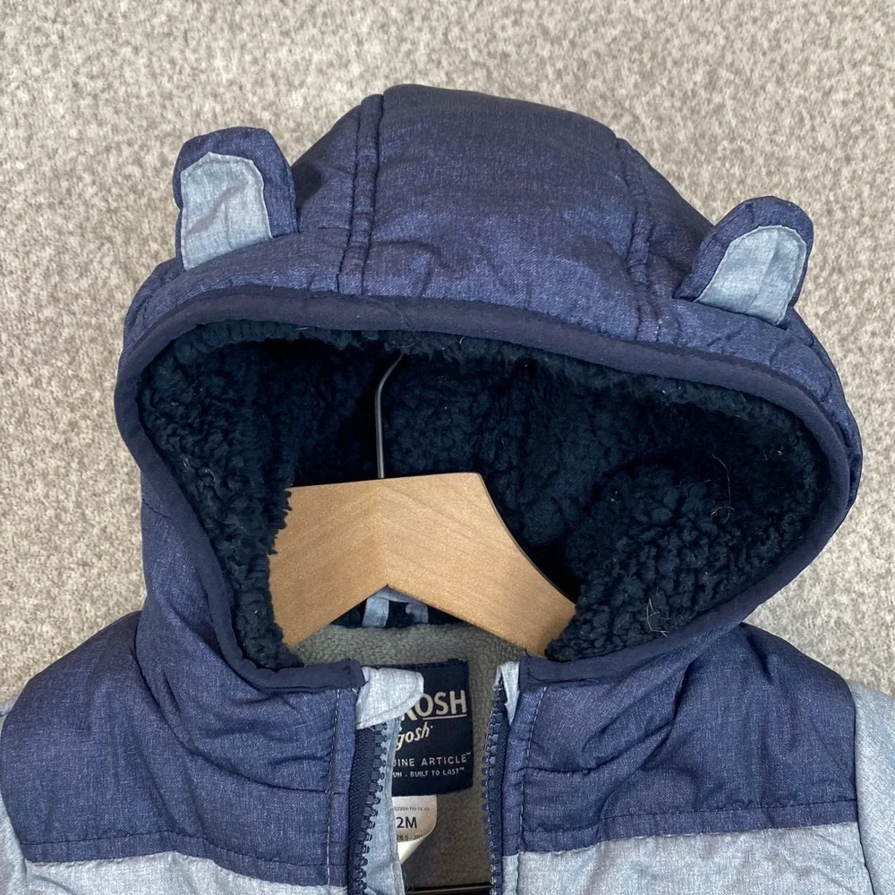 OshKosh B’Gosh snow suit 12 mos blue water resistant bear ears one piece